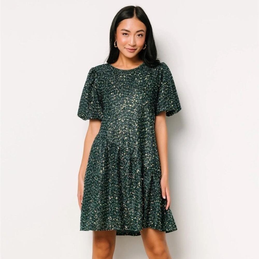 Baltic Born Veera Emerald Green Sequin Empire Waist Mini Dress